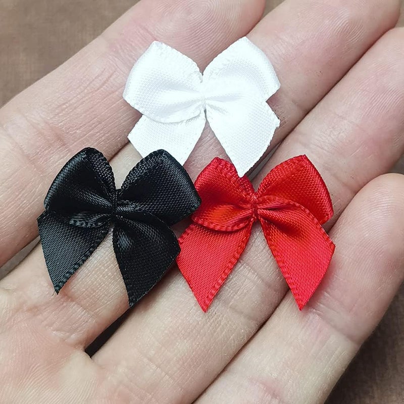 Chenkou Craft 60pcs Mini Satin Ribbon Bows Flowers 1" x3/4" Appliques DIY Craft White Color - Image 4